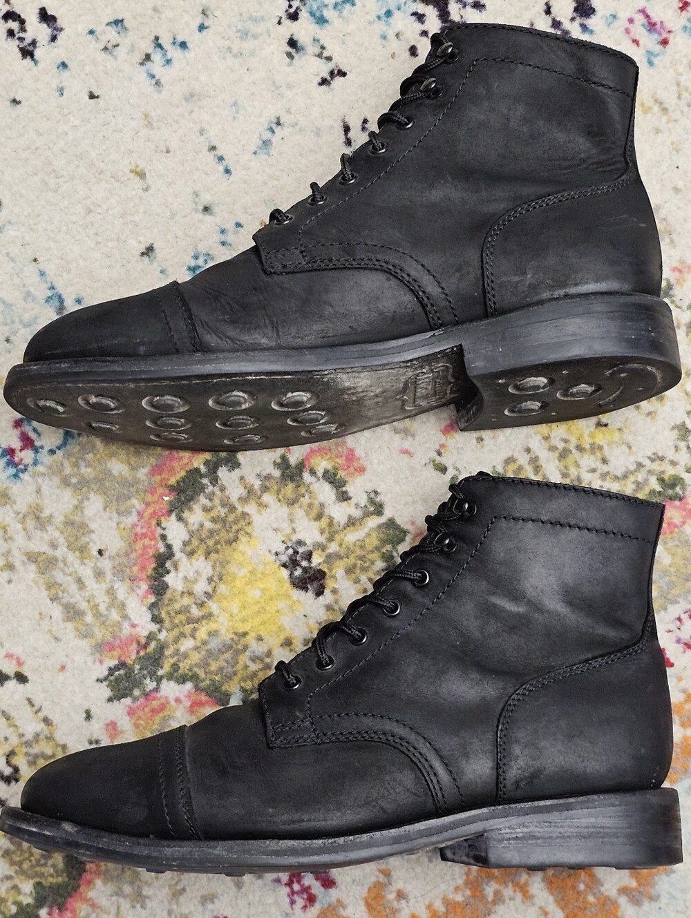 Thursday Boot Co Captain Black Matte Leather Cap Toe Boots Mens Size 9 Lace Up - Picture 5 of 11